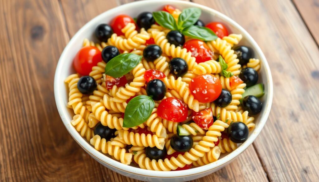 simple pasta salad with black olives